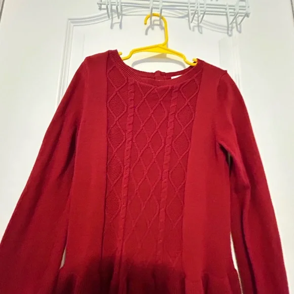 Carter's Red Knit Cable-Front Long Sleeve Kids Dress - Picture 4 of 6